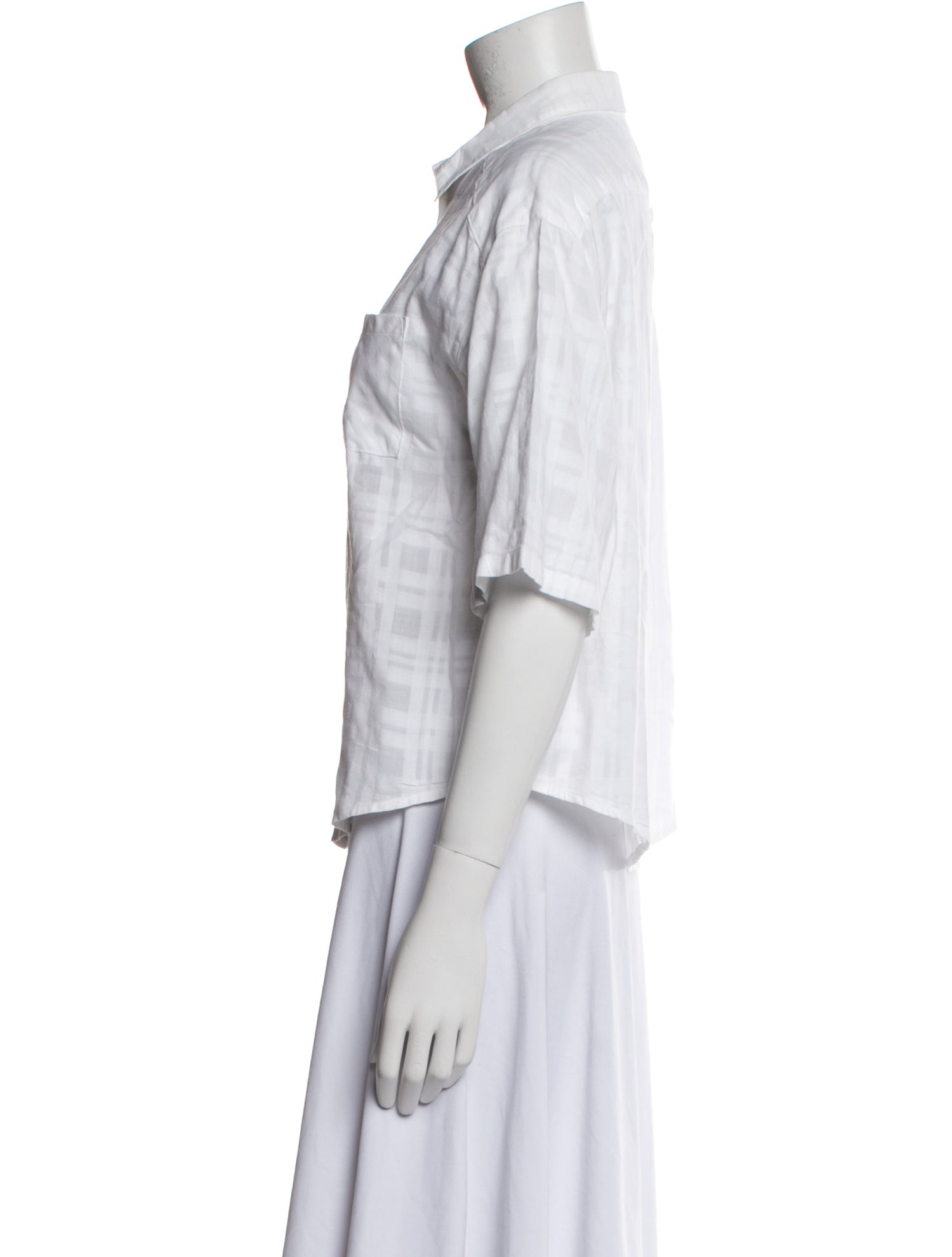 Burberry Brit Plaid Print Three-Quarter Sleeve Button-Up Top