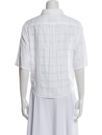 Burberry Brit Plaid Print Three-Quarter Sleeve Button-Up Top