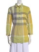 Burberry Brit Plaid Print Three-Quarter Sleeve Button-Up Top