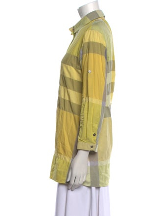 Burberry Brit Plaid Print Three-Quarter Sleeve Button-Up Top