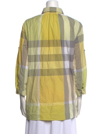 Burberry Brit Plaid Print Three-Quarter Sleeve Button-Up Top