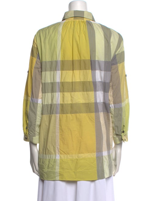 Burberry Brit Plaid Print Three-Quarter Sleeve Button-Up Top