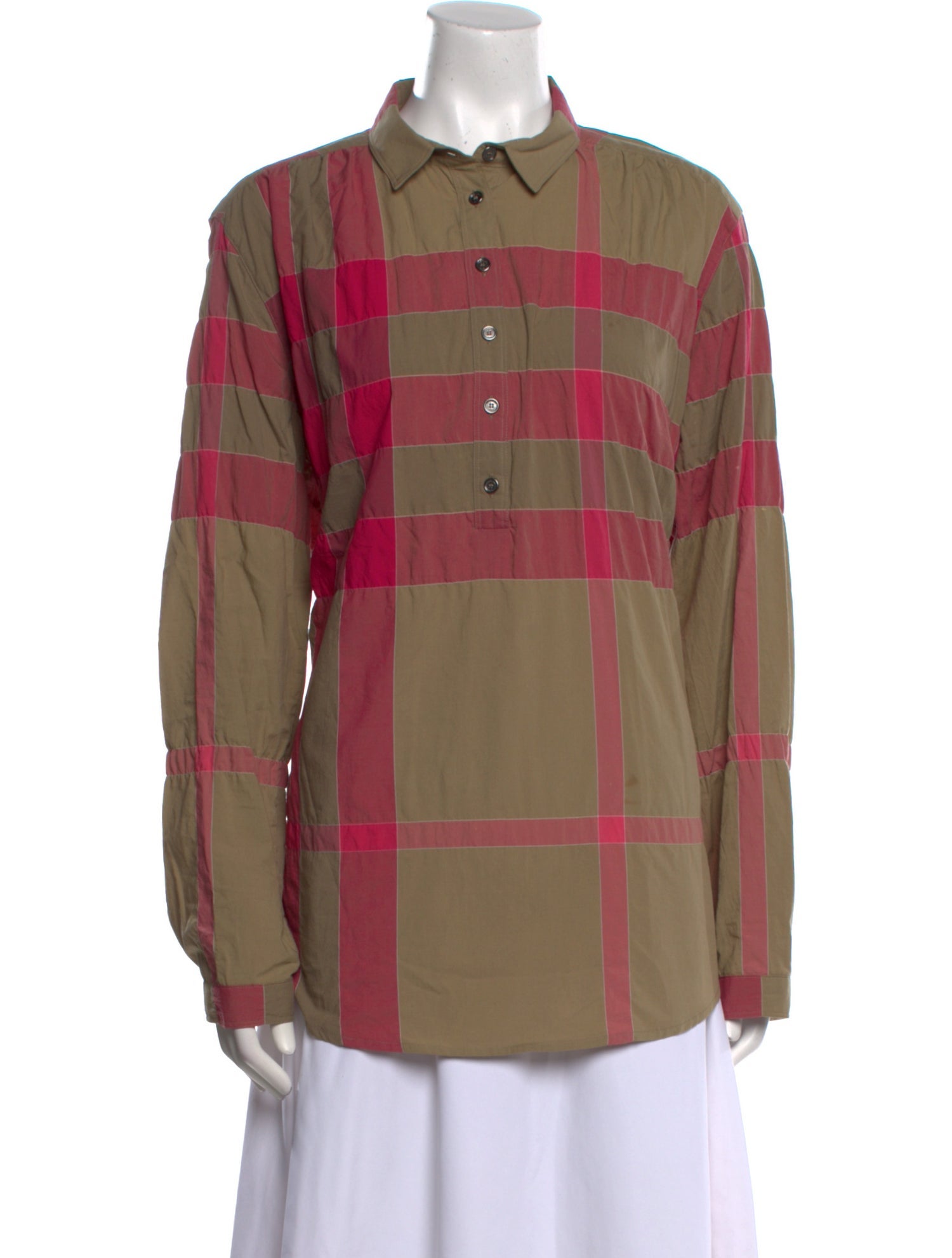 Burberry Brit Plaid Print Long Sleeve Button-Up Top