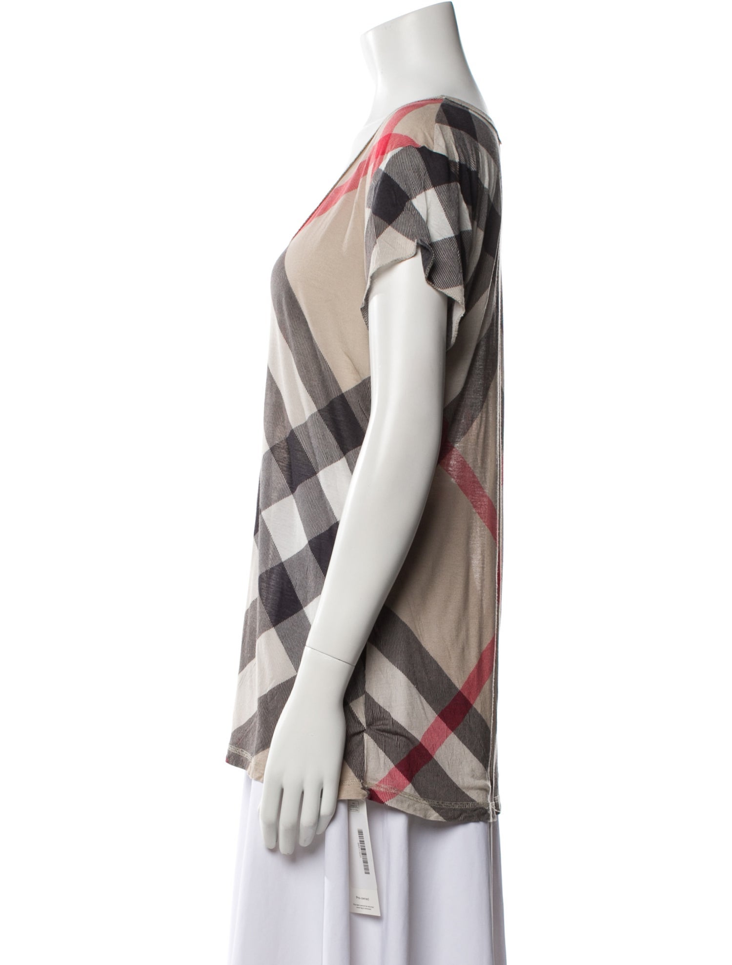 Burberry Brit Plaid Print Scoop Neck T-Shirt