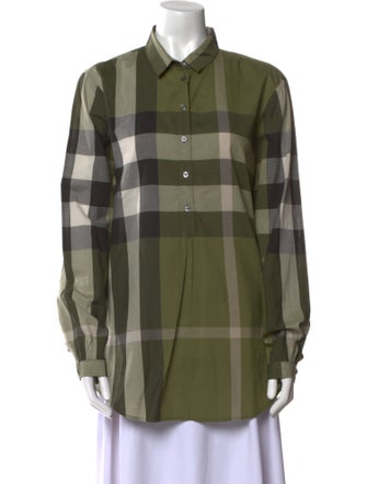 Burberry Brit Plaid Print Long Sleeve Button-Up Top