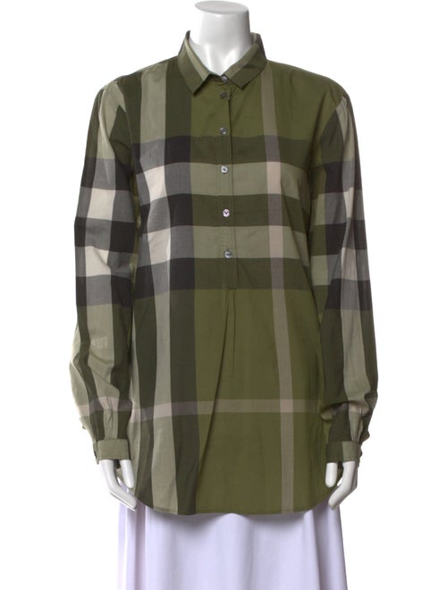 Burberry Brit Plaid Print Long Sleeve Button-Up Top