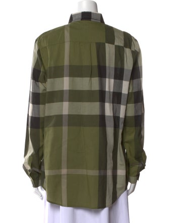 Burberry Brit Plaid Print Long Sleeve Button-Up Top