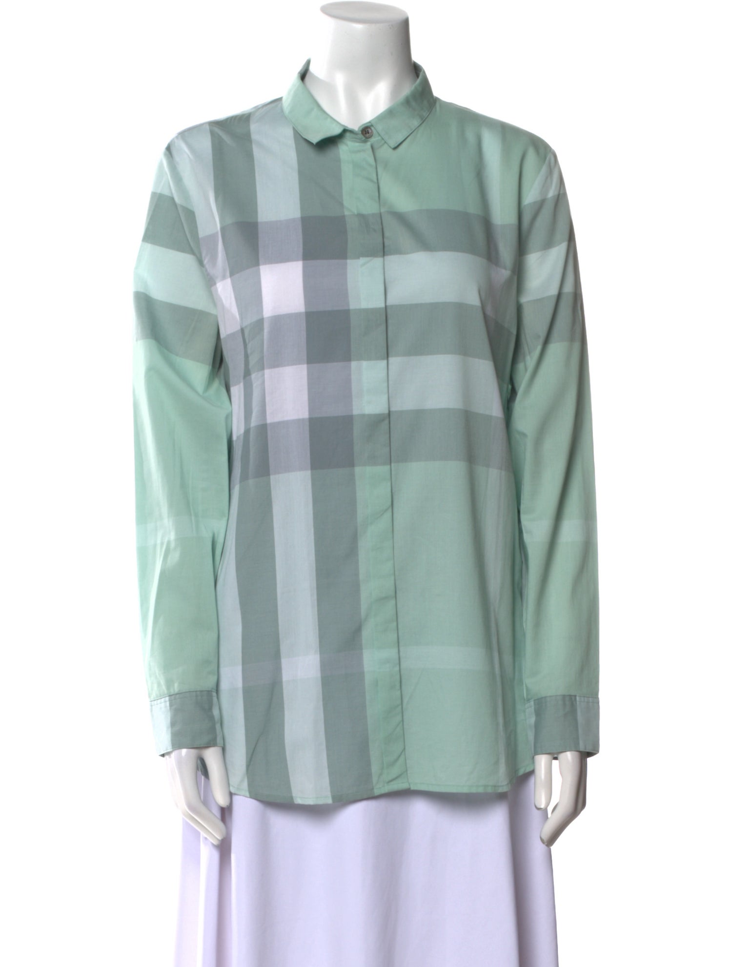 Burberry Brit Plaid Print Long Sleeve Button-Up Top