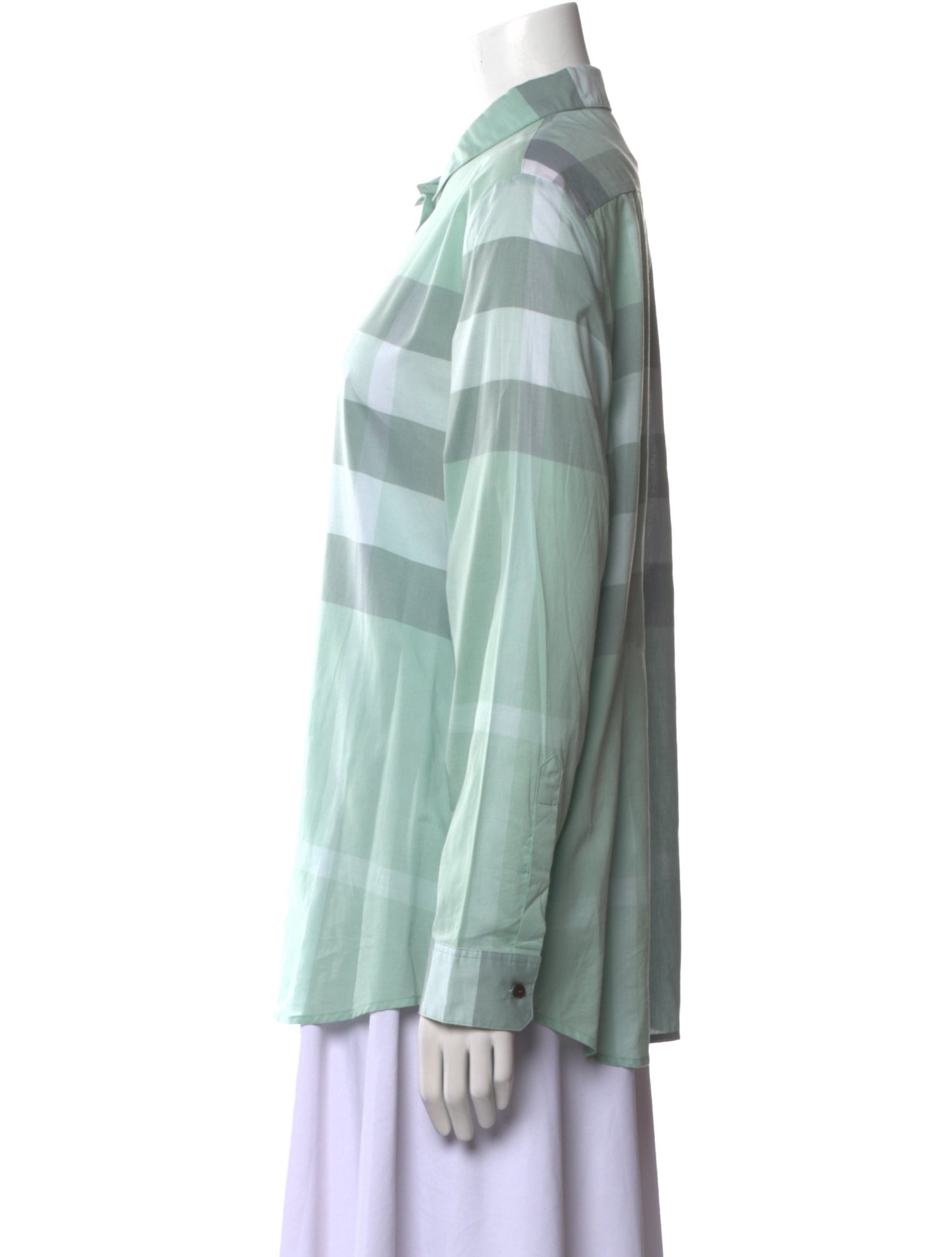 Burberry Brit Plaid Print Long Sleeve Button-Up Top