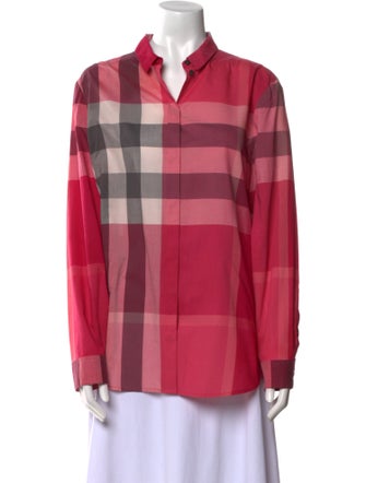 Burberry Brit Plaid Print Long Sleeve Button-Up Top