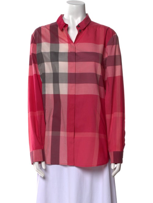 Burberry Brit Plaid Print Long Sleeve Button-Up Top