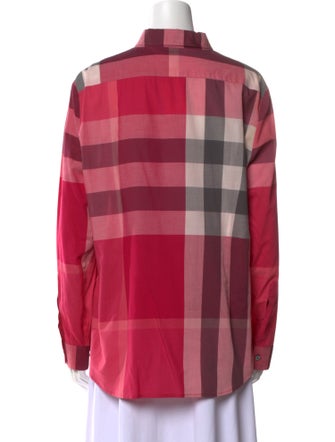 Burberry Brit Plaid Print Long Sleeve Button-Up Top