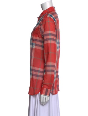 Burberry Brit Plaid Print Long Sleeve Button-Up Top