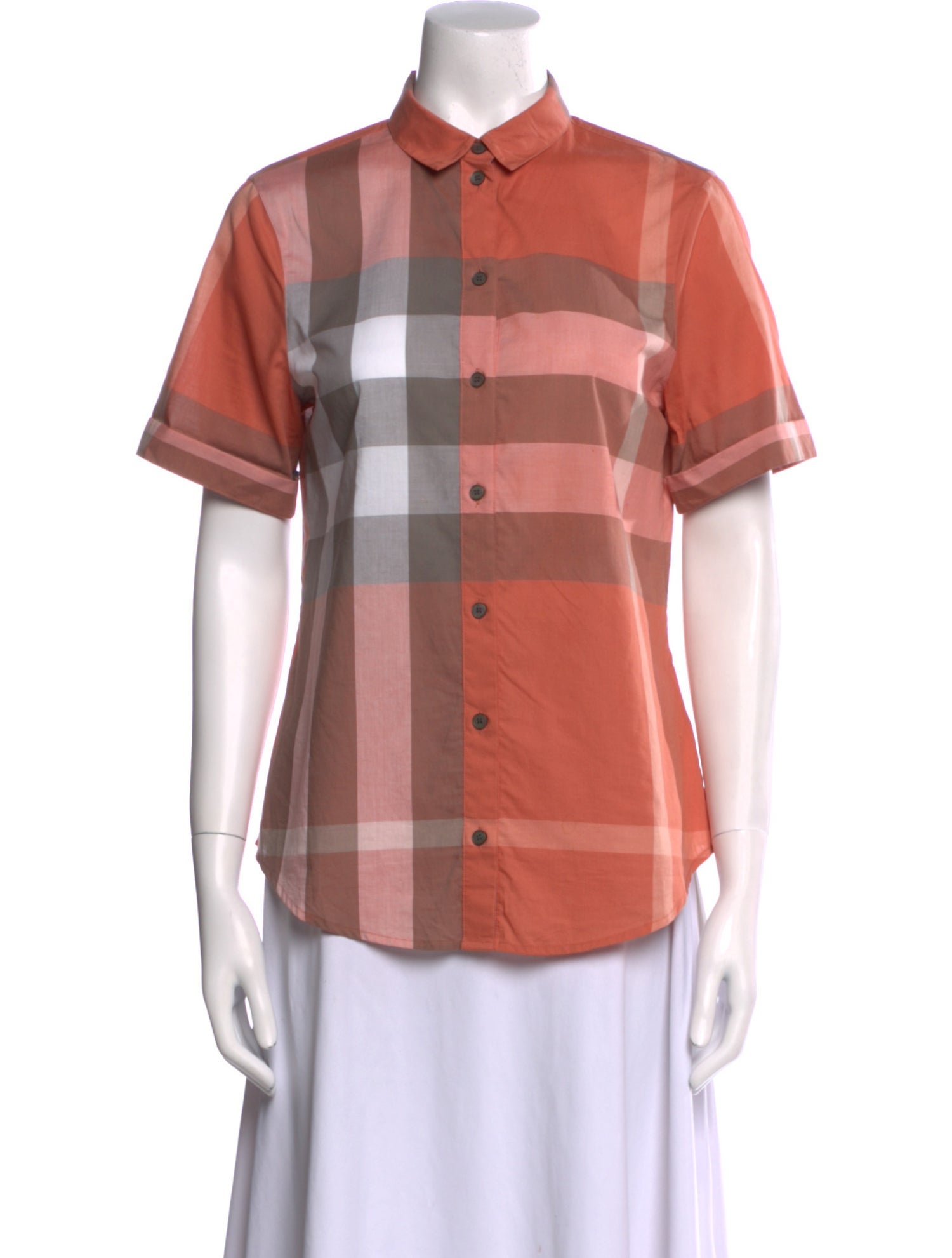 Burberry Brit Plaid Print Short Sleeve Button-Up Top