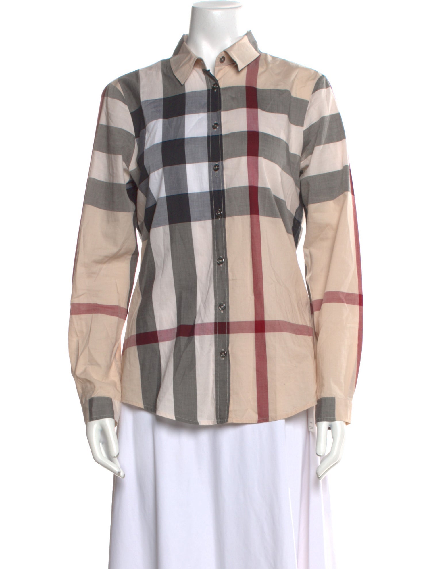 Burberry Brit Plaid Print Long Sleeve Button-Up Top