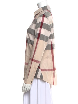 Burberry Brit Plaid Print Long Sleeve Button-Up Top