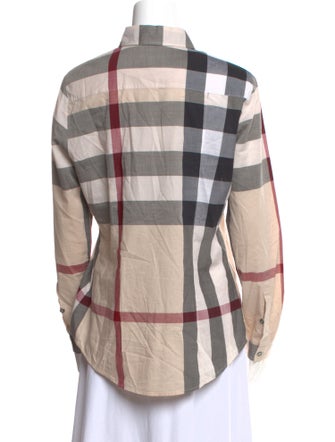 Burberry Brit Plaid Print Long Sleeve Button-Up Top