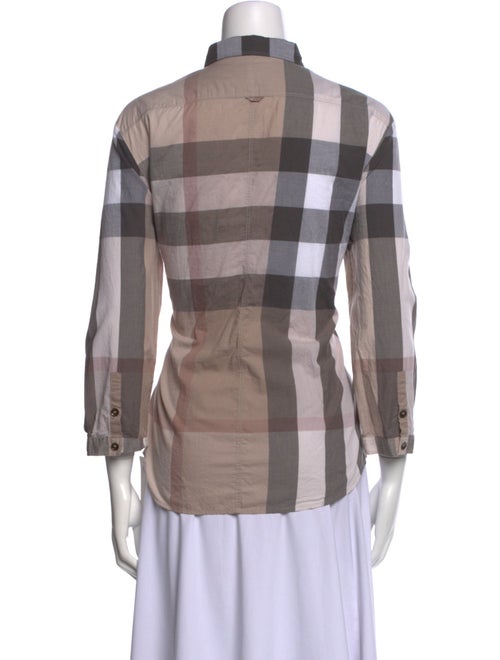 Burberry Brit Plaid Print Three-Quarter Sleeve Button-Up Top