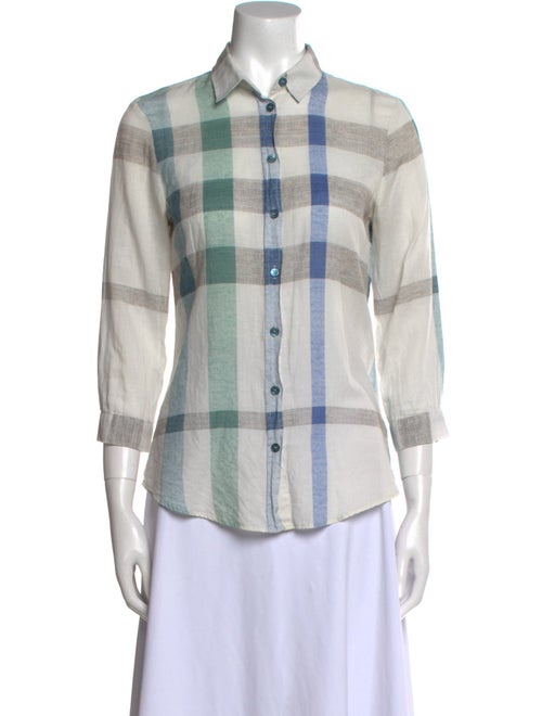 Burberry Brit Plaid Print Three-Quarter Sleeve Button-Up Top