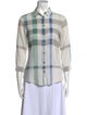 Burberry Brit Plaid Print Three-Quarter Sleeve Button-Up Top