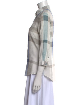 Burberry Brit Plaid Print Three-Quarter Sleeve Button-Up Top