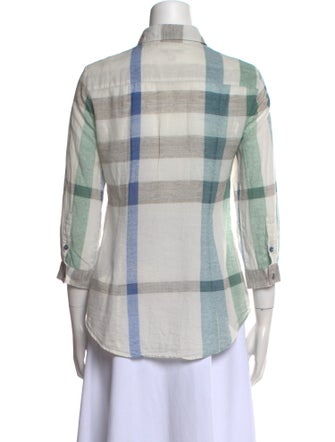 Burberry Brit Plaid Print Three-Quarter Sleeve Button-Up Top