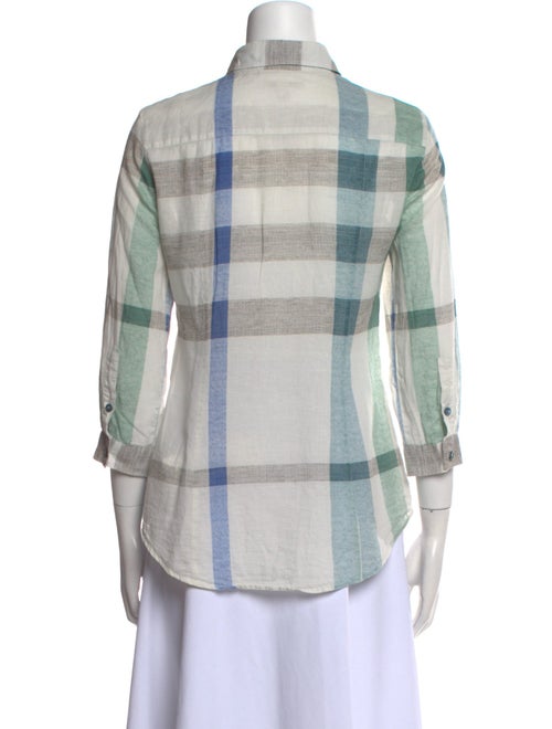 Burberry Brit Plaid Print Three-Quarter Sleeve Button-Up Top