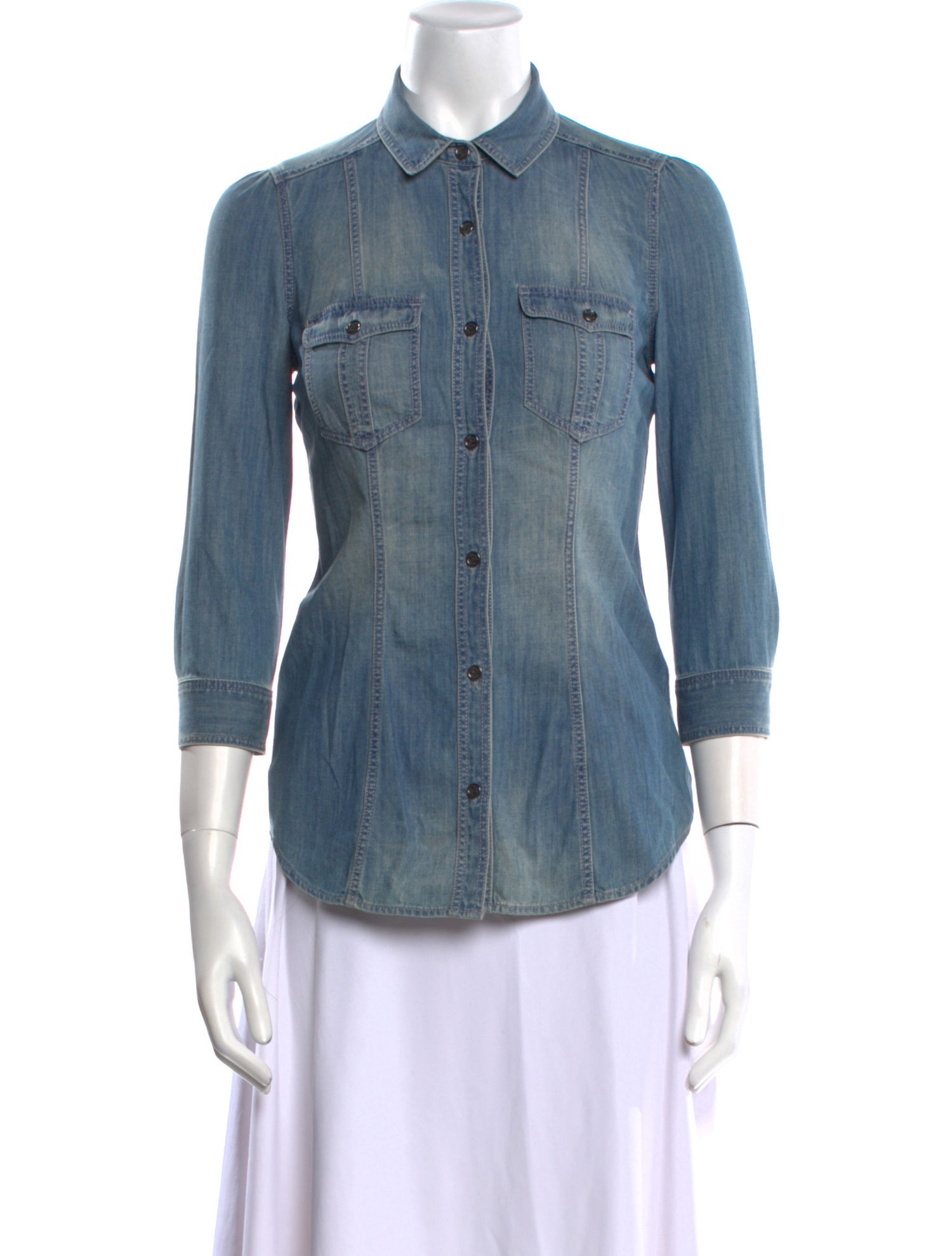 Burberry Brit Three-Quarter Sleeve Button-Up Top