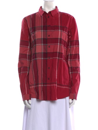 Burberry Brit Plaid Print Long Sleeve Button-Up Top