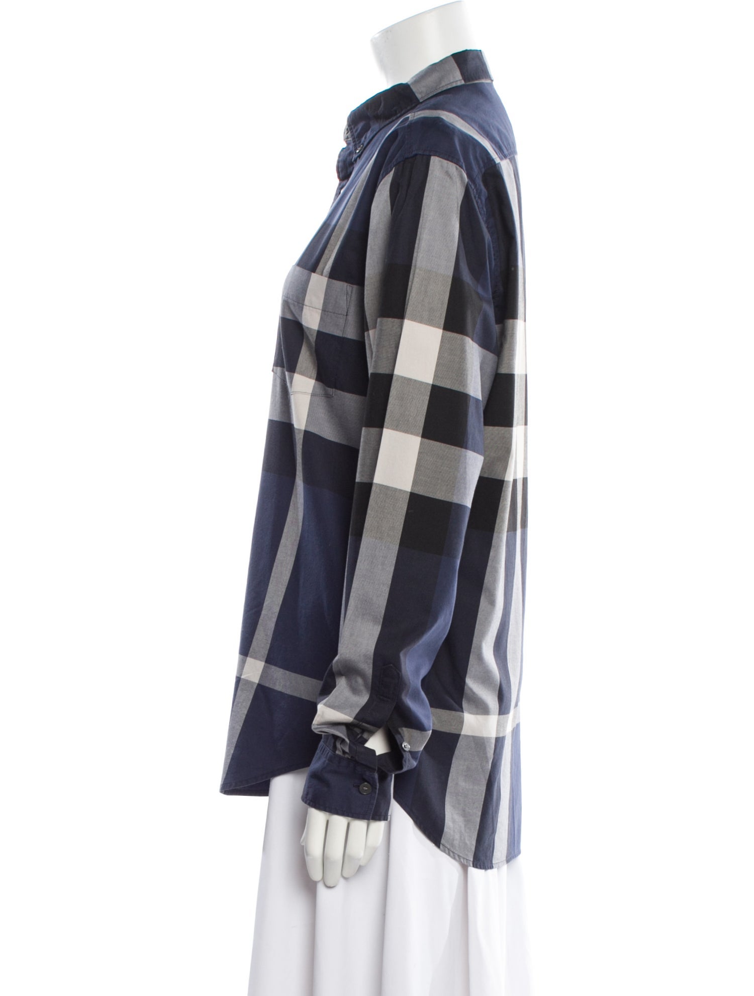 Burberry Brit Plaid Print Long Sleeve Button-Up Top