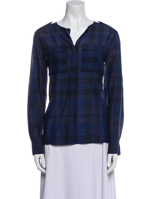 Burberry Brit Plaid Print V-Neck Blouse