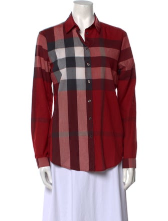 Burberry Brit Plaid Print Long Sleeve Button-Up Top