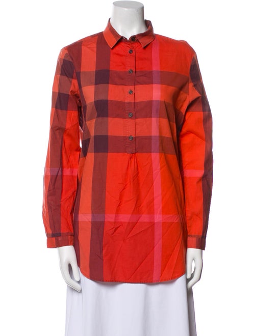 Burberry Brit Plaid Print Long Sleeve Button-Up Top