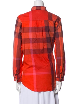 Burberry Brit Plaid Print Long Sleeve Button-Up Top