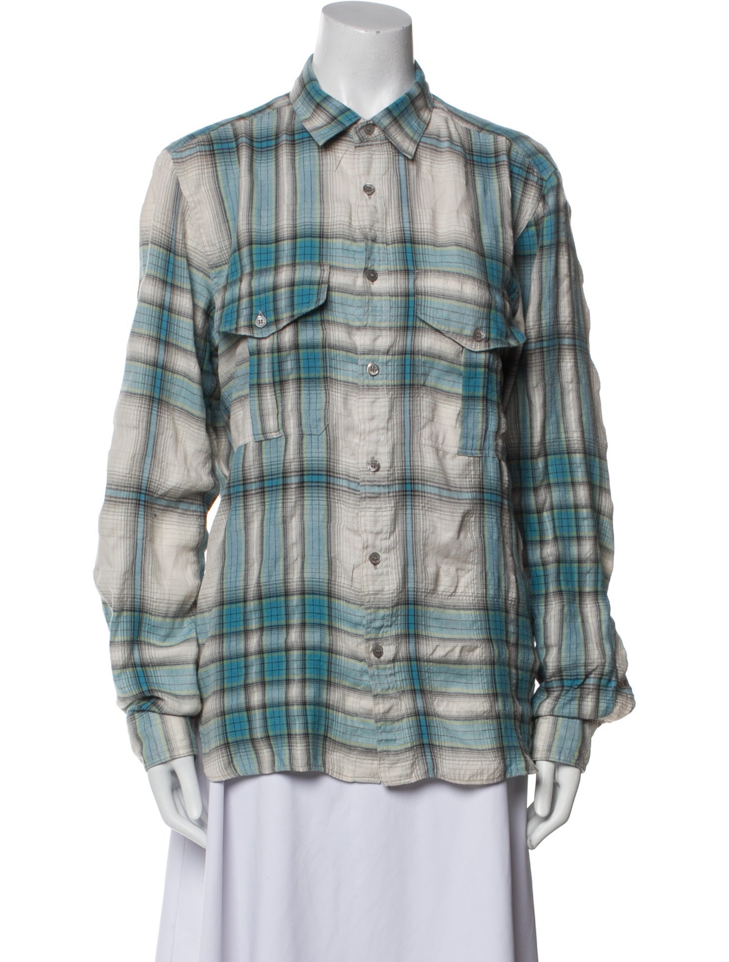 Burberry Brit Plaid Print Long Sleeve Button-Up Top