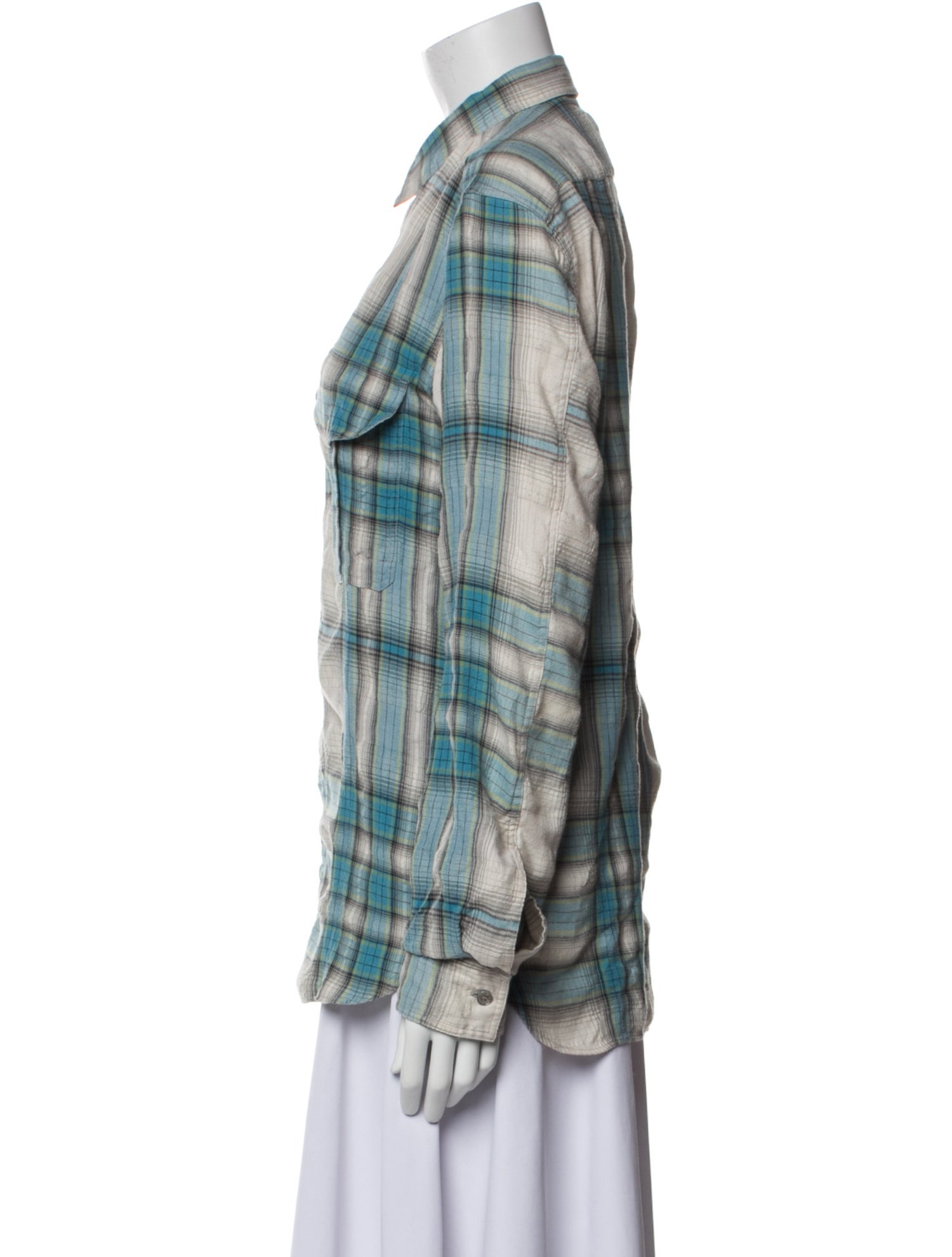 Burberry Brit Plaid Print Long Sleeve Button-Up Top