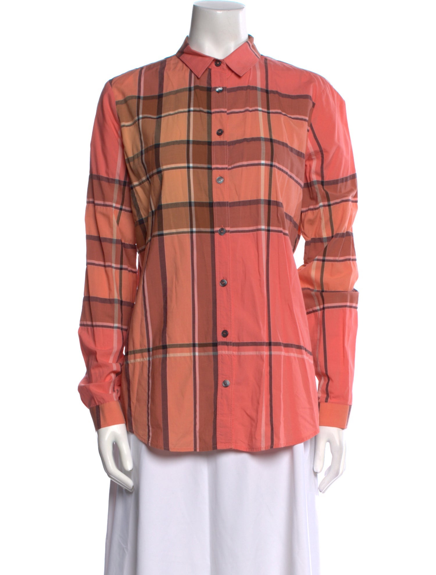 Burberry Brit Plaid Print Long Sleeve Button-Up Top