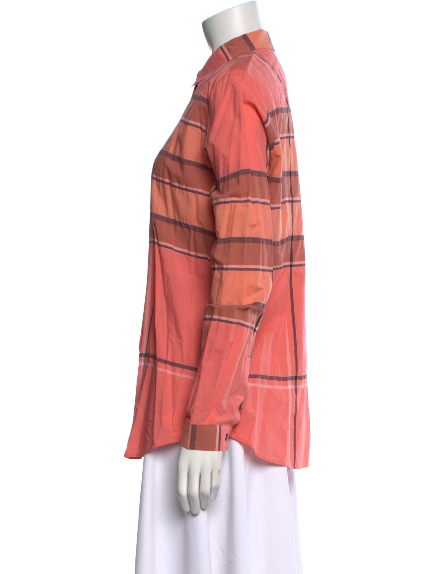 Burberry Brit Plaid Print Long Sleeve Button-Up Top