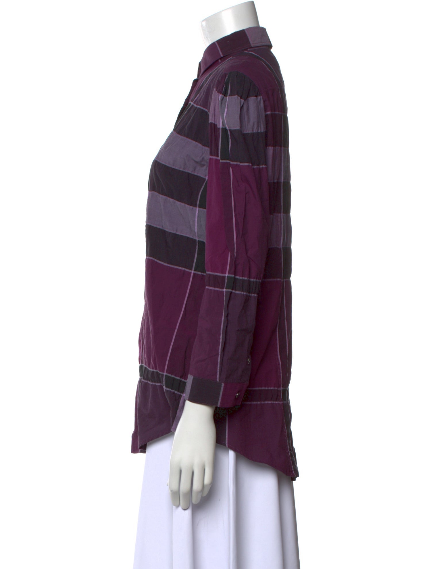 Burberry Brit Plaid Print Mock Neck Button-Up Top