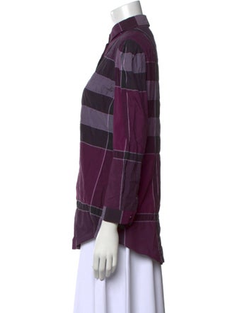 Burberry Brit Plaid Print Mock Neck Button-Up Top