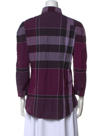 Burberry Brit Plaid Print Mock Neck Button-Up Top