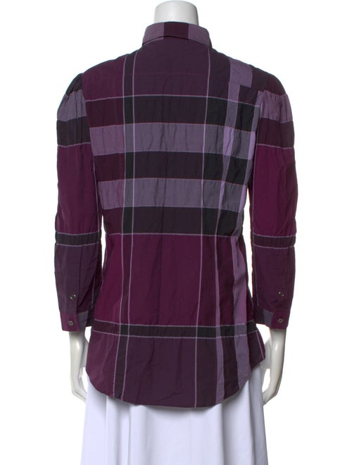Burberry Brit Plaid Print Mock Neck Button-Up Top