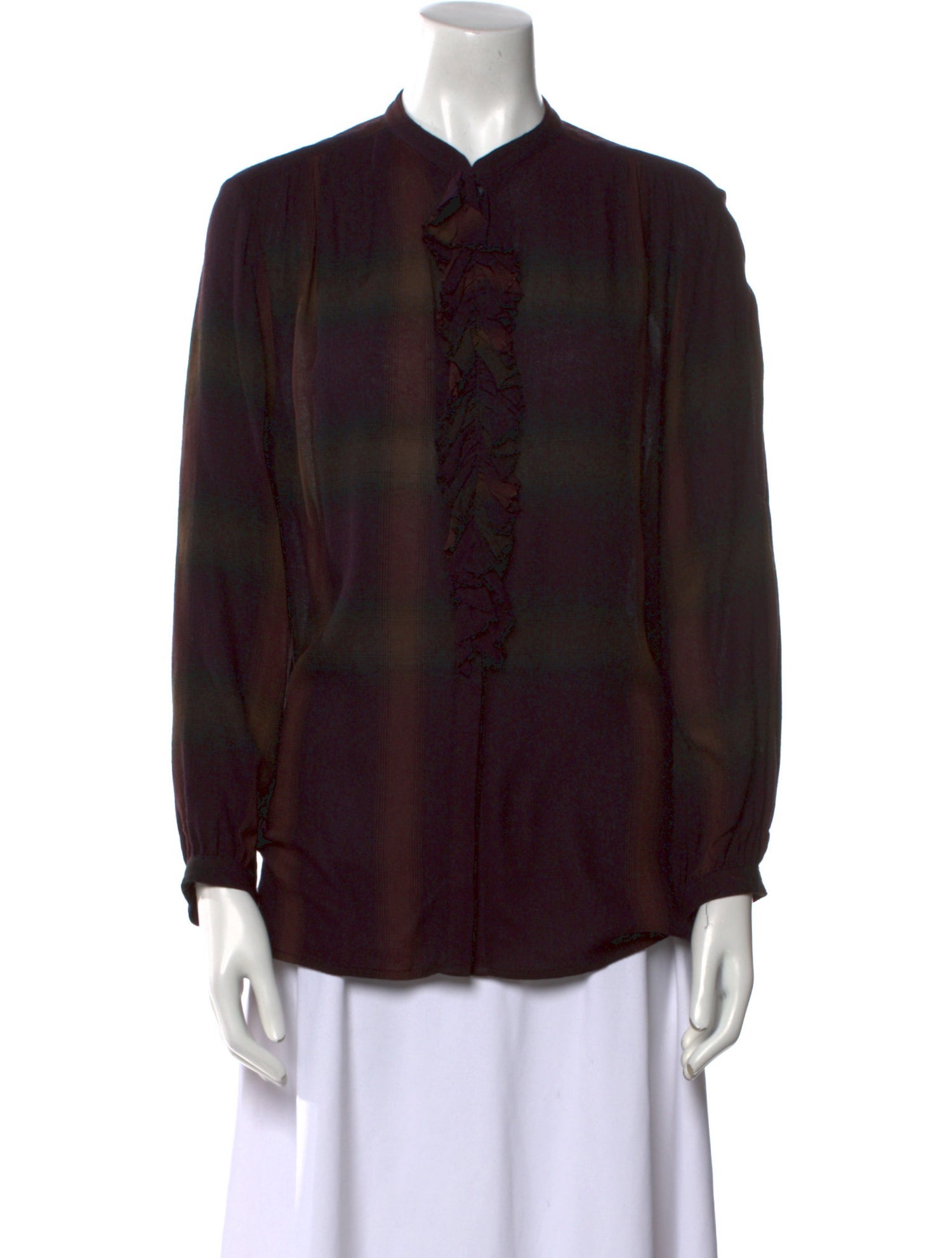 Burberry Brit Plaid Print Mock Neck Blouse