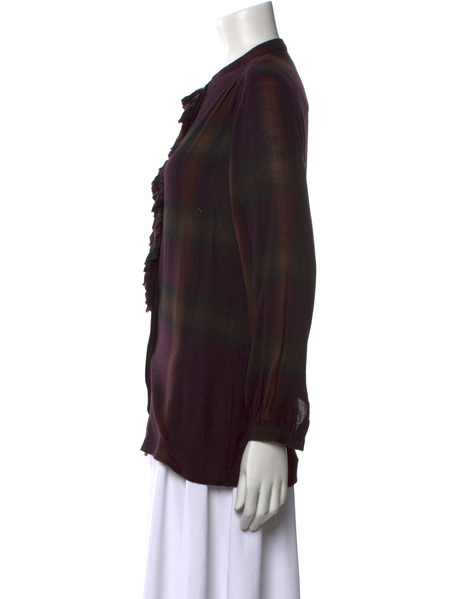 Burberry Brit Plaid Print Mock Neck Blouse