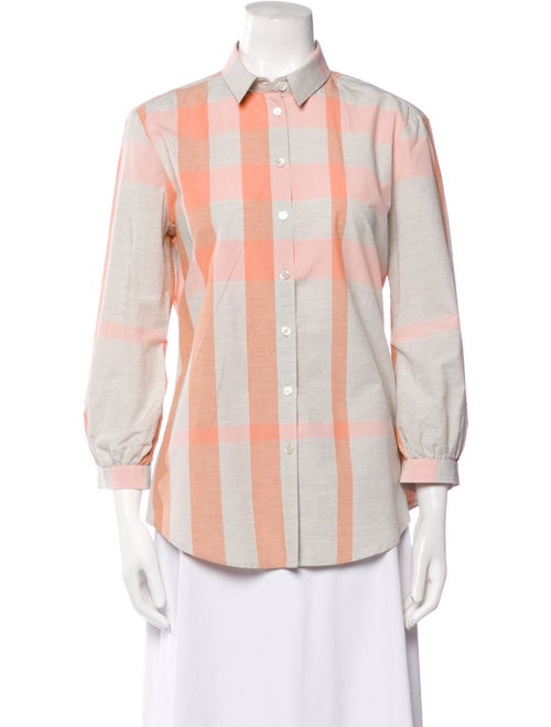 Burberry Brit Plaid Print Three-Quarter Sleeve Button-Up Top
