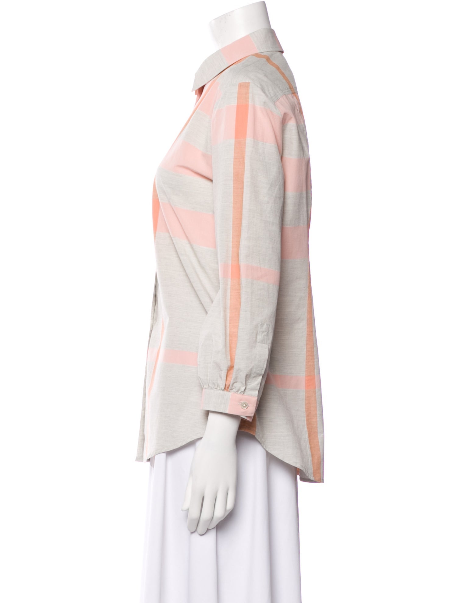 Burberry Brit Plaid Print Three-Quarter Sleeve Button-Up Top