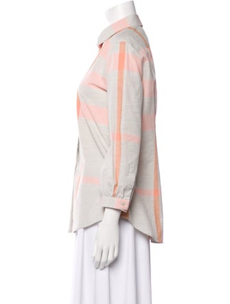 Burberry Brit Plaid Print Three-Quarter Sleeve Button-Up Top