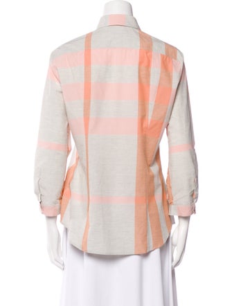 Burberry Brit Plaid Print Three-Quarter Sleeve Button-Up Top