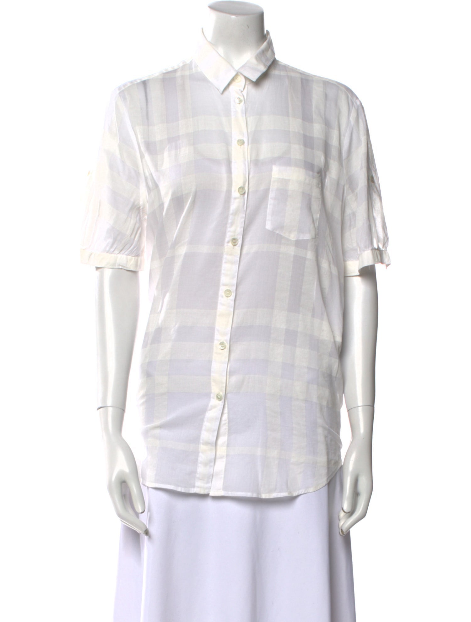 Burberry Brit Plaid Print Short Sleeve Button-Up Top