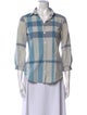 Burberry Brit Plaid Print Three-Quarter Sleeve Button-Up Top